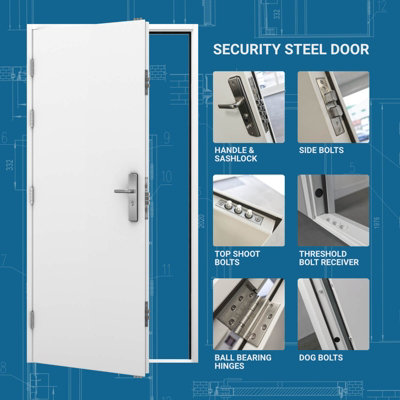Latham's Security Garage Side Door & Frame -  (H)2020mm (W)1195mm, RH Hinge
