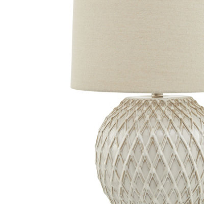 Lattice Table Lamp with Linen Shade - Ceramic - L38 x W38 x H58 cm - White
