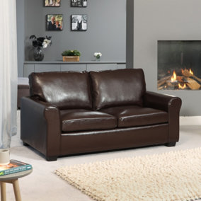 Lauderdale Bonded Leather 3 Seat Sofa with Pull Out Sofa Bed - Brown