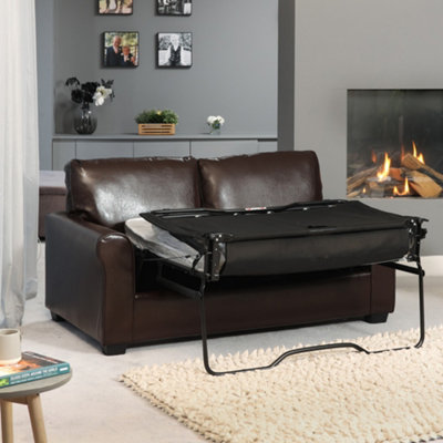 leather 3 seater pull out sofa bed