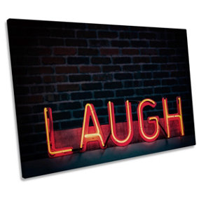 Laugh in Neon Sign CANVAS WALL ART Print Picture (H)30cm x (W)46cm