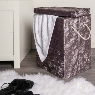 Laundry Bag Crushed Velvet Foldable Compact Clothing Storage Basket