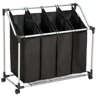 Laundry Basket - 4 removable bags with handles, 4 wheels with 2 locking brakes - black