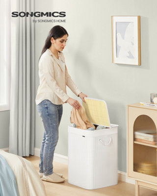 View of Laundry Basket, 95 L, Laundry Hamper, Laundry Bin with Lid, Bamboo ...