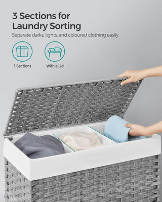 Laundry basket with 3 separate clearance compartments