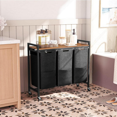 Laundry Basket Laundry Sorter 3 Compartments Laundry Hamper with Lid Laundry Trolley on Wheels Washing Baskets