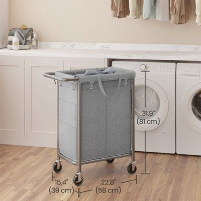 Slim Rolling Laundry Hamper With Lid - 88L Tall Narrow Basket, 2 Removable Liners, Wheels, For Bathroom & Bedroom