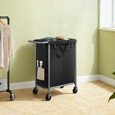 Laundry Basket on Wheels, 2-Compartment Laundry Hamper, 37 Gallons ...