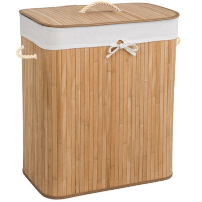 Laundry Basket - washing hamper with lid, removable laundry bag, 2 handles Rectangle 100 L Medium - beige