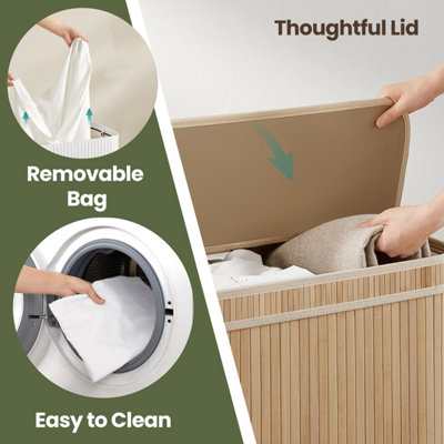 Laundry Hamper with Lid, 100 L Bamboo Laundry Basket, Removable Machine ...