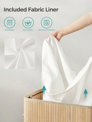 Laundry Hamper with Lid, 100 L Bamboo Laundry Basket, Removable Machine ...