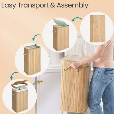 Laundry Hamper With Lid, Bamboo Laundry Basket, Removable Machine ...