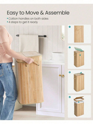 Laundry Hamper With Lid, Bamboo Laundry Basket, Removable Machine ...