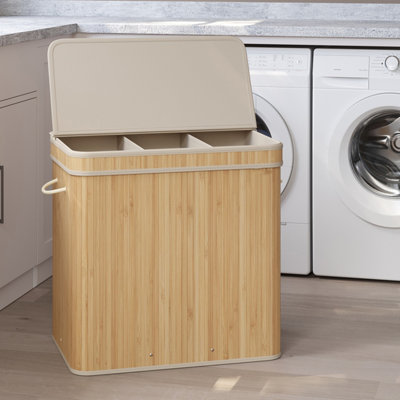 Laundry Hamper with Lid, Bamboo Laundry Basket, Removable, Machine ...