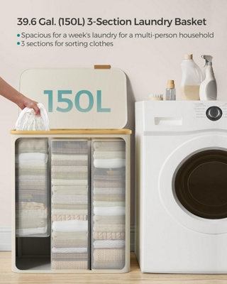 Laundry Hamper with Lid, Big Capacity, 3-Section Large Basket ...
