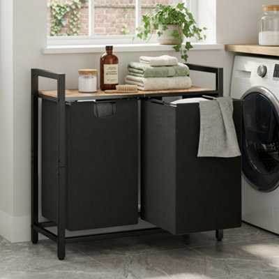 Laundry Hamper with Top Shelf 2-Compartment Pull-Out Bags