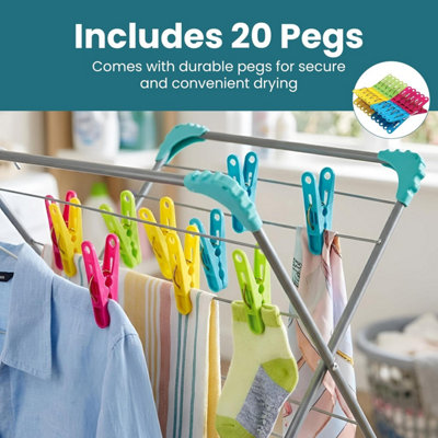 Laundry Mate Extendable Clothes Airer with 20 Pegs 3 Tier Foldable ...