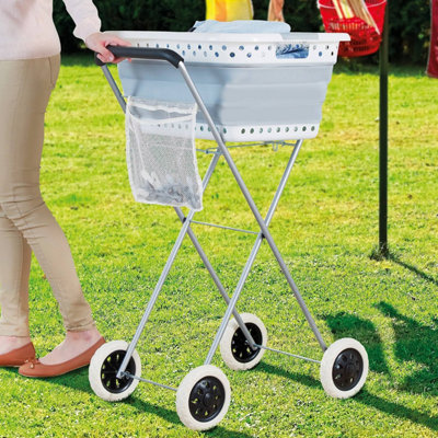 Laundry Trolley Foldable with a High Push Handle & Peg Pouch H91 x W44 x D62cm