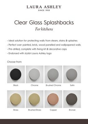 Laura Ashley  Clear with Brushed Brass Caps Kitchen Splashback 600mm x 750mm x 6mm - 4