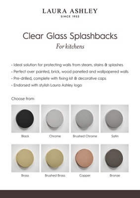Laura Ashley Crystal Clear Glass Kitchen Splashback (Gunmetal Cap) 600 x 750mm