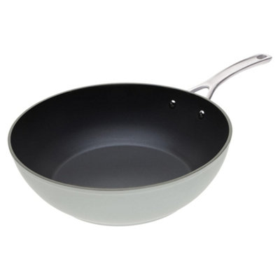 Laura Ashley Forged Aluminium Non-stick Wok 30cm - Sage Leaf