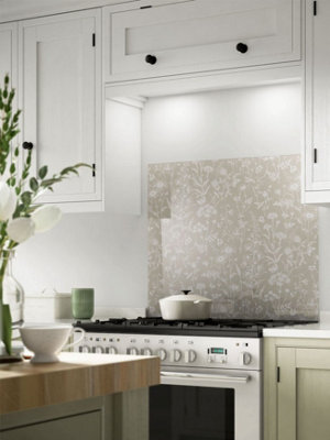 Laura Ashley Lisette Flint Glass Kitchen Self Adhesive Splashback 600mm x 750mm