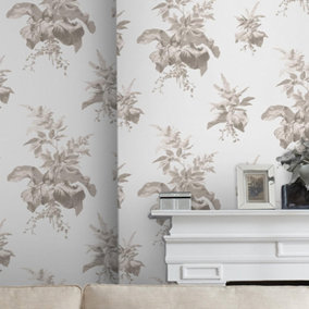 Laura Ashley Narberth Dove Grey Floral Wallpaper