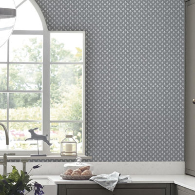 Laura Ashley Trefoil Slate Grey Geometric Wallpaper