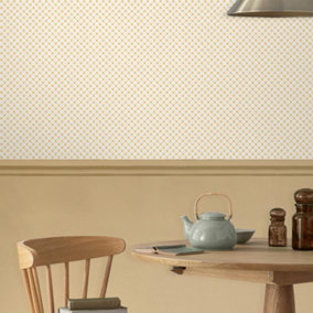 Laura Ashley Wickerwork Leaf Pale Ochre Yellow Geometric Wallpaper