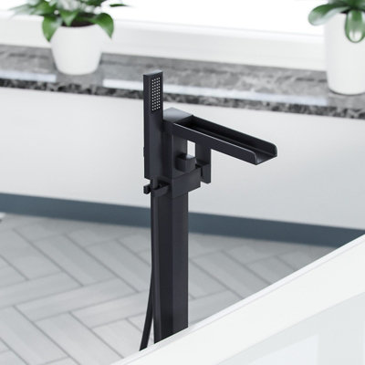 Laura Waterfall Freestanding Bath Shower Mixer Tap Matte Black