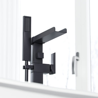 Laura Waterfall Freestanding Bath Shower Mixer Tap Matte Black - 4