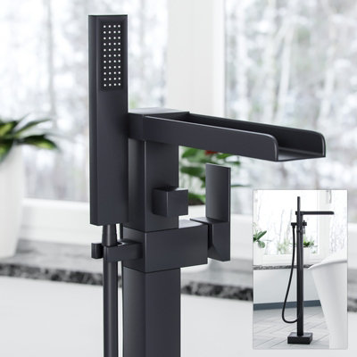Laura Waterfall Freestanding Bath Shower Mixer Tap Matte Black - 5