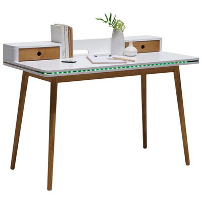 Laurent Wooden Laptop Desk In Matt White And Oak With LED