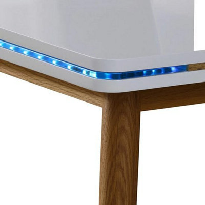 Laurent Wooden Laptop Desk In Matt White And Oak With LED