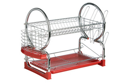 Laurie 2 Tier Dish Drainer with Red Plastic Tray