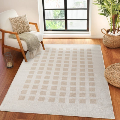 LAURINE Machine Washable Modern Shaggy Beige Area Rug 160 x 213 cm
