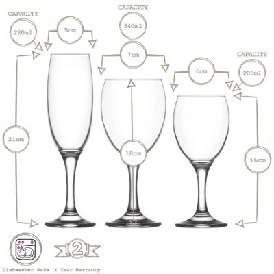 LAV 18pc Empire Wine Glasses & Champagne Flutes Set