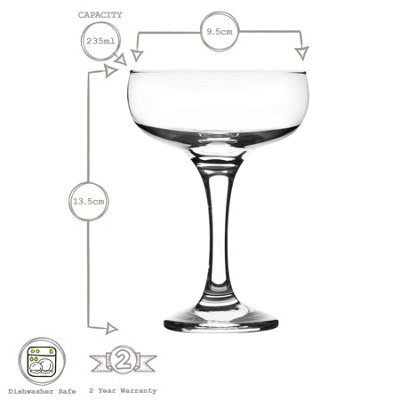 Lot De 6 Coupes à Champagne Style Années 20 – Verres Martini Vintage Art Déco 235 Ml, Cristal Sans Plomb, Lave-Vaisselle OK