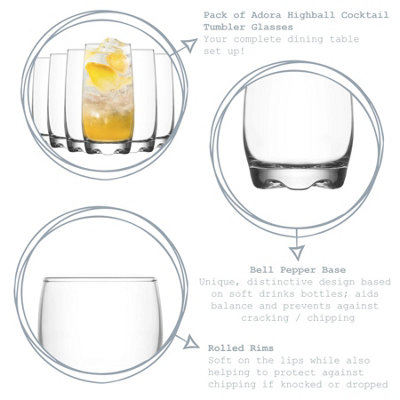 LAV - Adora Highball Glasses - 390ml - Clear - Pack of 6