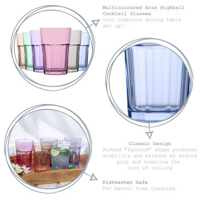 LAV - Aras Highball Glasses - 365ml - Multicolour - Pack of 6