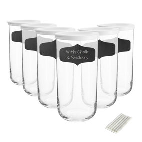 LAV - Duo Glass Food Storage Jars - 1.4L - White - with Labels - Pack of 6