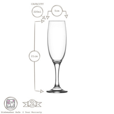 LAV Empire Glass Champagne Flutes - 220ml - Pack of 12