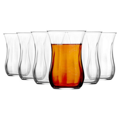 Red Co. Set Of 6 Fluted Turkish Tea Cups With Saucers - 5.5 Fl Oz, Clear Cut Glass, Lead-Free