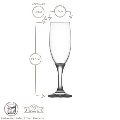 LAV Misket Glass Champagne Flutes - 190ml - Pack of 12