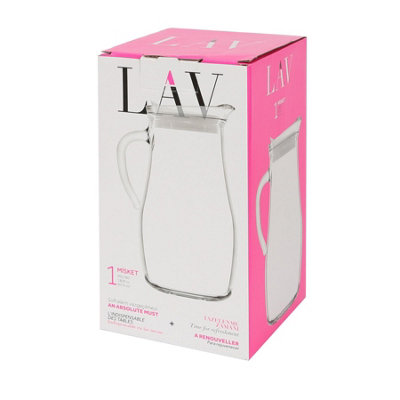 LAV Misket Glass Water Jugs with Lids - 1.8L - Clear/White - Pack of 6 ...