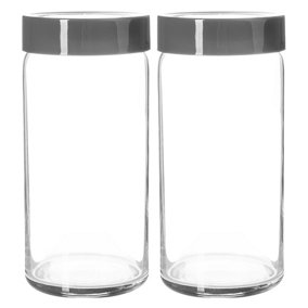 LAV - Novo Glass Food Storage Jars - 1.4L - Grey - Pack of 2