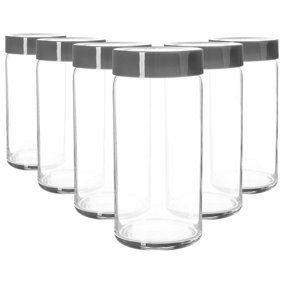 LAV - Novo Glass Food Storage Jars - 1.4L - Grey - Pack of 6