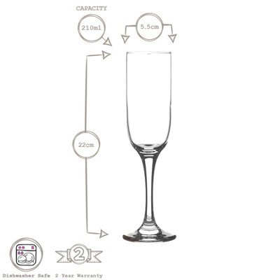 LAV - Tokyo Glass Champagne Flutes - 210ml - Pack of 6