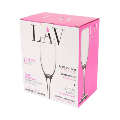 LAV - Venue Glass Champagne Flutes - 220ml - Pack of 6 - 7