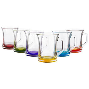 LAV - Zen+ Glass Coffee Mugs - 225ml - Multicolour Base - Pack of 6
